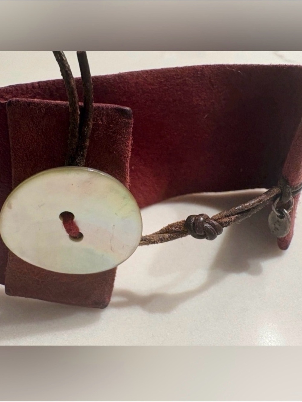 Vintage 1990s Leather Cuff Bracelet with Shell Button